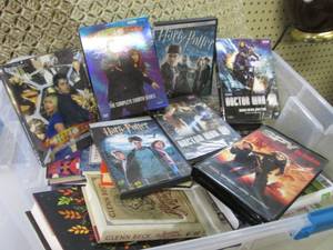 Bin Full of Assorted DVDs CDs Boo...