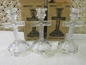 3 Glass Cross Candle Holders  BS  ...