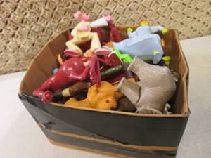 Box Full Assorted Vintage Toy Figur...