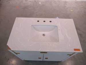 lot 5 image: Home Decorators Collection Chatham 38 in. W Single Vanity in White with Faux Stone Vanity Top in White with White Basin 9945700410