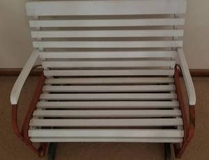lot 160 image: Antique Childs Slat Wood Porch Glider Chair