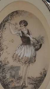 lot 22 image: Framed Illustration of a French Woman by E Maudy