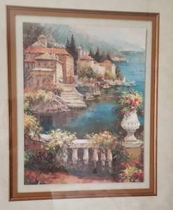 lot 95 image: Framed Print of a European Villa on the Water