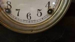 lot 11 image: FS Black Sessions Mantel Clock with Marblized Wood & Columns