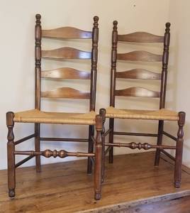 lot 66 image: Rush Seat Ladder Back Chair, Pair