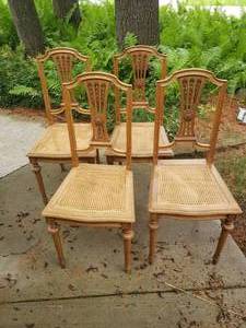 lot 64 image: Antique French Carved Cane Dining Chairs, set of 4