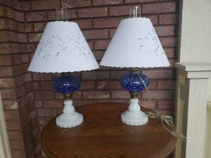 lot 79 image: Lovely Molded Glass Oil Lamps, set of 2
