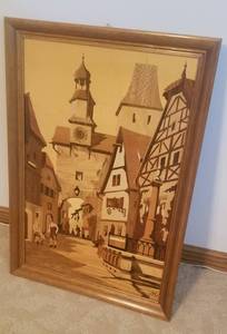 lot 98 image: German Wood Inlay Art by Fritz Zimmer- Huosiring 9
