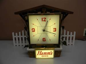 lot 3 image: VINTAGE 1950s-60s  - Hamms Beer Advertising Motion Rotating Bar Clock  Sign - RARE HARD TO FIND PIECE - AWESOME PIECE - WORKS - COMPLETE - NICE -SEE PICTURES