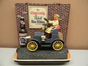 lot 12 image: Vintage 1960 The Original Pabst Blue Ribbon Beer Old Jalopy Car Motion Sign Display - Nice - Works - Americana - SEE PICTURES