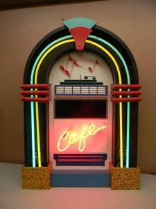 lot 13 image: Large Cafe Neon Sign Light - Custom Made - Nice - Works - Approx 28wide 40high 10deep - Jukebox Style - Very Original Piece - SEE PICTURES