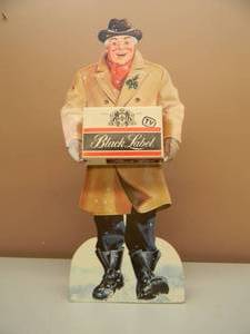 lot 14 image: RARE VINTAGE 1970s - BLACK LABEL BEER CARDBOARD EASEL BACK ADVERTISING DISPLAY - NICE - APPROX 24 - SEE PICTURES