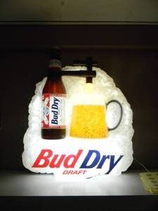 lot 21 image: RARE VINTAGE 1990s BUDWEISER BUD DRY DRAFT BEER Cold Filtered Draft Pouring Beer Motion Light Sign - RARE SIZE APPROX 41 WIDE 48 HIGH 16 DEEP - WORKS GREAT - GREAT STATEMENT PIECE FOR THE CAVE - SEE PICTURES