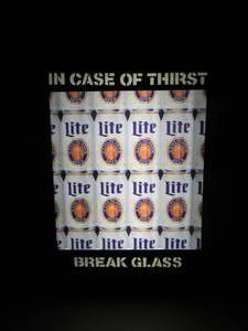 lot 28 image: VINTAGE RARE MILLER LITE - IN CASE OF THIRST BREAK GLASS LIGHTED SIGN - APPROX 15 BY 21 - WORKS - SEE PICTURES