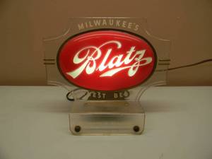 lot 32 image: RARE VINTAGE - Blatz Beer Sign Lighted Back Bar Cash Register Topper Double Sided - WORKS - VERY COOL PIECE - SEE PICTURES