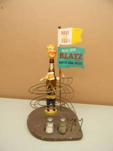 lot 39 image: RARE VINTAGE 50S - 60S BLATZ BEER HAVE AN EGG MAN BACK BAR DISPLAY - THIS ITEM HAS BEEN GLUED TOGETHER, STILL VERY COOL PIECE FOR THE CAVE - SEE PICTURES