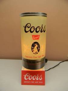 lot 40 image: VINTAGE COORS BEER LIGHTED MOTION SIGN - ROTATING CAN - APPROX 18 HIGH 9 DEEP - SEE PICTURES