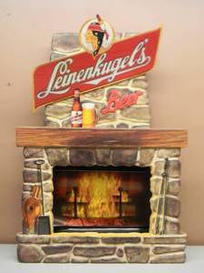 lot 41 image: VINTAGE LEINENKUGELS BEER FIREPLACE ADVERTISING DISPLAY SIGN - VERY COOL - APPROX 26 BY 40 - SEE PICTURES