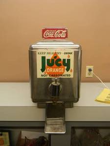 lot 44 image: VINTAGE STAINLESS STEEL FOUNTAIN DISPENSER WITH PORCELAIN ENAMEL COKE SIGN - SEE PICTURES
