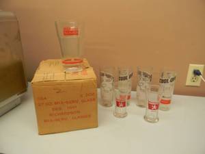 lot 45 image: RICHARDSONS FOUNTAIN GLASSES WITH CASE OF N.O.S RICHARDSON GLASS MIXER CUPS - SEE PICTURES