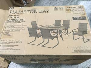 HAMPTON BAY Crestridge 7-Piece Steel Padded Sling Outdoor Patio Dining Set in Putty Taupe SEE PICS