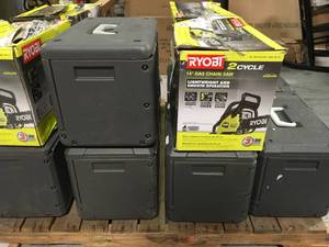 LOT WITH 13 RYOBI 14 in. 37cc 2-Cycle Gas Chainsaws NOT CHECKED SEE PICS
