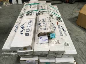 LOT WITH 11 CASES OF BLUE RIDGE HARDWOOD FLOORING Hickory Heritage Grey Hand Sculpted 34 in. Thick x 4 in. Wide x Random Length Solid Hardwood Flooring (16 sq. ft.case) SEE PICS