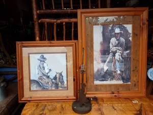lot 33 image: Willard 40x30 & 28x28 & Metal Cowgirl Lamp