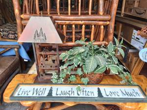 lot 34 image: Metal Sculpture Lamp 28, & Basket Of Greenery