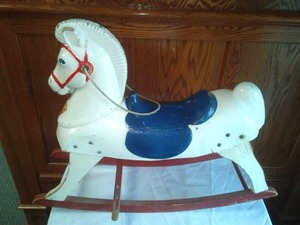 lot 116 image: Fiberglass & Wood Rocking Horse Product Maple Plain MN.