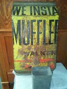 lot 208 image: 50s Walker muffler sign for bottom of a sled.
