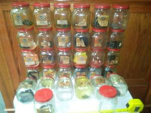 lot 214 image: 32 Vintage Hardware Jars - retail display, Washers, stoppers & more