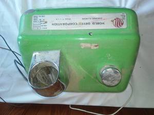 lot 259 image: Electric Hand Dryer  Rare Green. World Corp. 20 Amp 115 Volt. Wired.