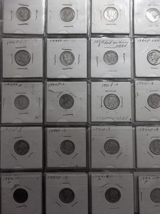 Collection Of Slabbed 2x2 Mercury Dimes From 1918-1945 All Mints. VF