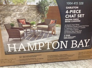 Gableton 4-Piece Steel Outdoor Patio Wicker Conversation Set with Beige Cushions by  Hampton Bay IN GOOD CONDITIONS