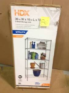 5-Tier Steel Garage Storage Shelving Unit in Chrome (36 in. W x 72 in. H x 16 i5-Tier Steel Garage Storage Shelving Unit in Chrome (36 in. W x 72 in. H x 16 in. D)n. D)&nbsp&nbspin good condition