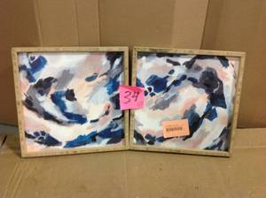 Set of 2) 12 x 12 Abstract Framed Decorative Wall Art Blue&nbsp&nbspin good condition