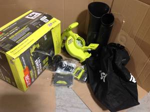 lot 97 image: Ryobi 40-Volt Lithium-Ion Cordless Leaf VacuumMulcher with Battery and Charger Included not used