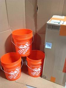 lot 98 image: 3 HOME DEPOT 5 GAL. BUCKETS NOT USED CUSTOMER RETURNS SEE PICS