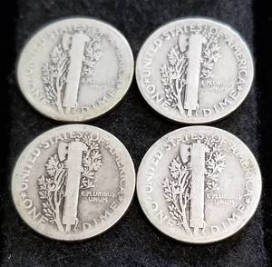 lot 23 image: 4 MERCURY DIMES 1916 1927 1929 1930