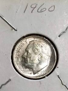 lot 31 image: GROUP OF 4 ROOSEVELT SILVER DIMES 1960 1960-D 1962-D 1964 PROOF
