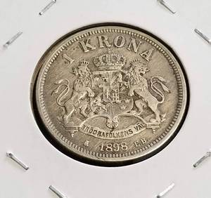 lot 36 image: 1898 SWEDEN OSCAR II 1 KRONA 80% SILVER 7.5 GRAMS