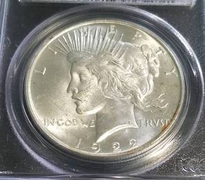lot 14-A image: 1922 PEACE SILVER DOLLAR MS63 PCGS