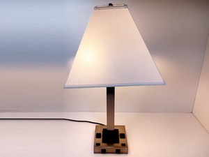 lot 629 image: Brushed Steel Lamp Square Post 2-light Desk Lamp W2 Outlets & Usb