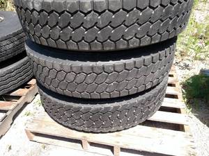 lot 2 image: (3) Recap 11R22.5 Tires on Hub Pilo...