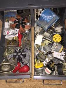 lot 152 image: Metal Two Drawer Cabinet And All Contents