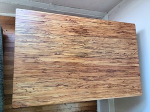 lot 196 image: Rolling Butcher Block Topped Side Table