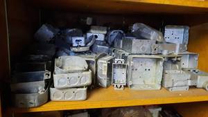 lot 173 image: Electrical Shelf Lot of Steel Electrical Boxes