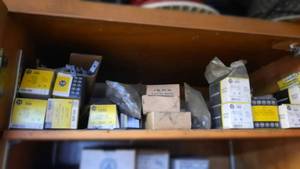 lot 177 image: Electrical Shelf Lot Allen Bradley Push Buttons, Conduit Hubs and More