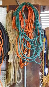 lot 188 image: (2) Hooks of Extension Cords, Rope and Steel Cable